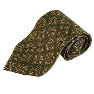 Rando Kuk Necktie Tie Men 56" Short Green Gold 100% Silk Geometric Luxury France